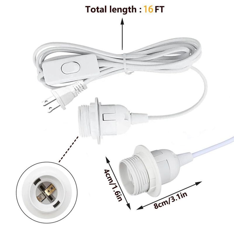 Cable de Luz Colgante Wuluretoos 5 m E26/E27 con Interruptor de Encendido/Apagado