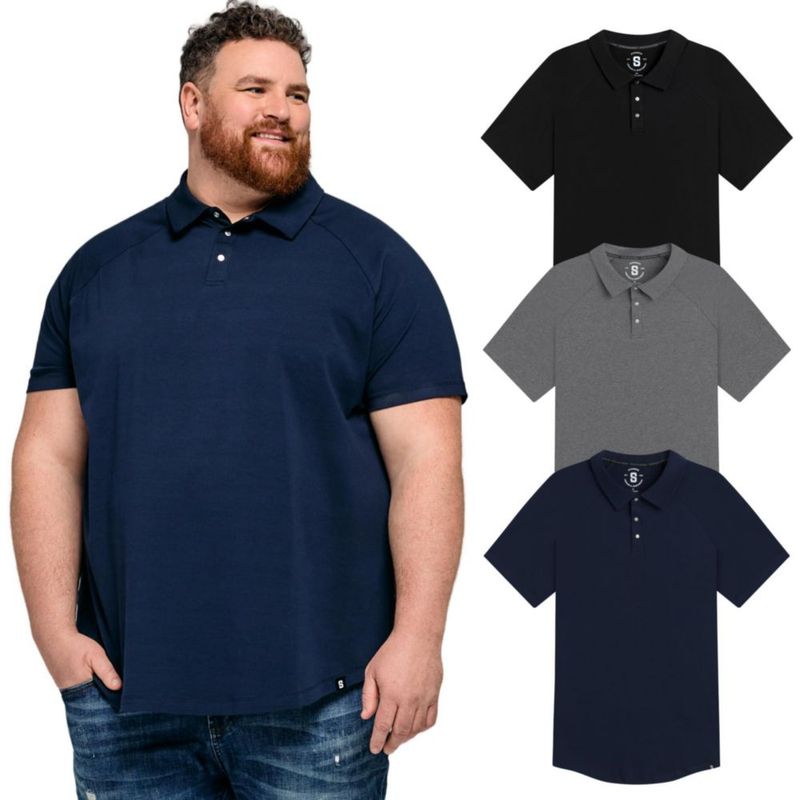 Camisas Polo STRONGSIZE 4XL Pack de 3 Negro/Azul Marino/Carbón