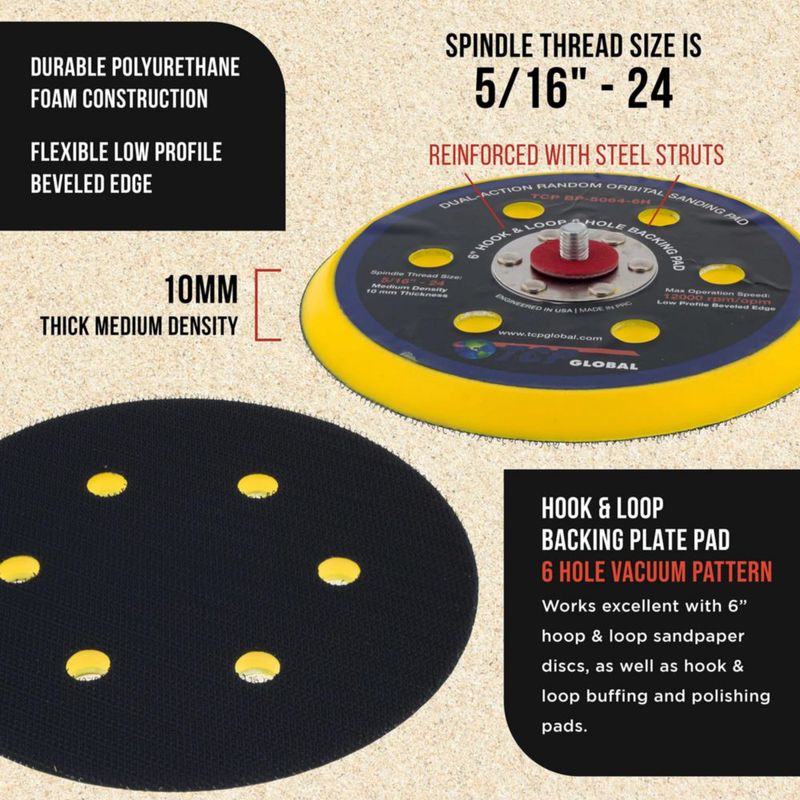 Almohadilla para lijadora TCP Global 15 cm 6 agujeros 5/16"‑24