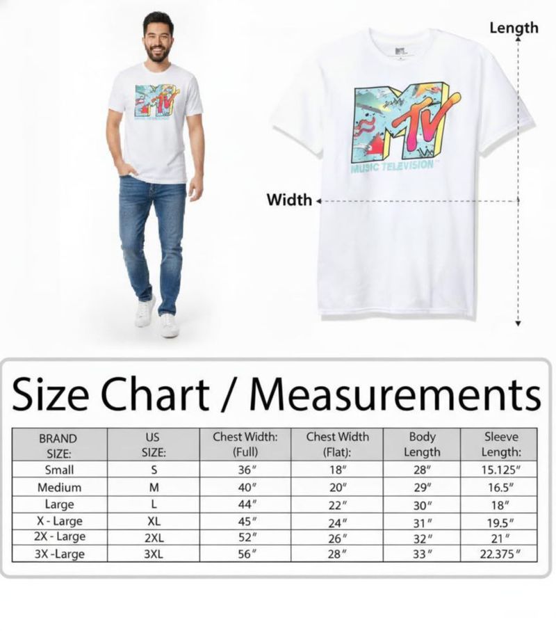 Camiseta MTV Logo Retro Blanca XXX‑Extra Grande (Big‑Tall)