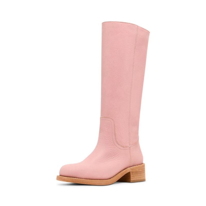 Bota Steve Madden Riggs 7.5 de cuero rosa con tacón de 4 cm