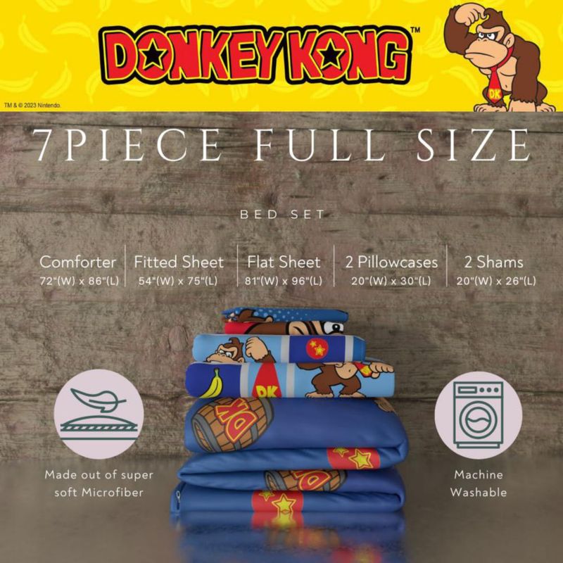 Juego de cama Franco Full 7 piezas Donkey Kong de microfibra