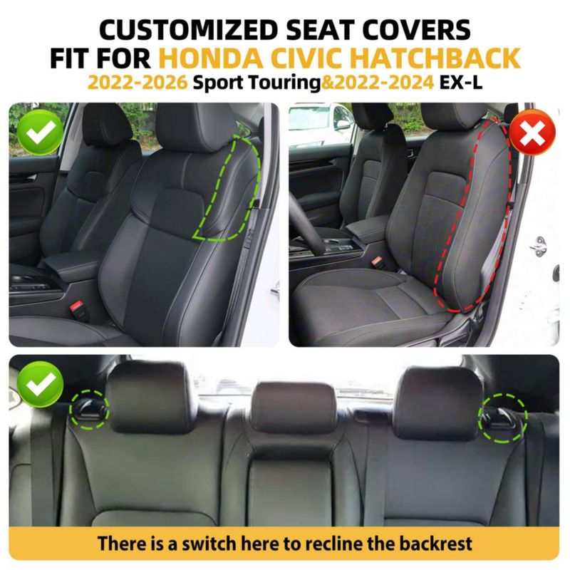 Fundas de Asiento Lolcar de Cuero para Honda Civic 4 Puertas 5 Asientos