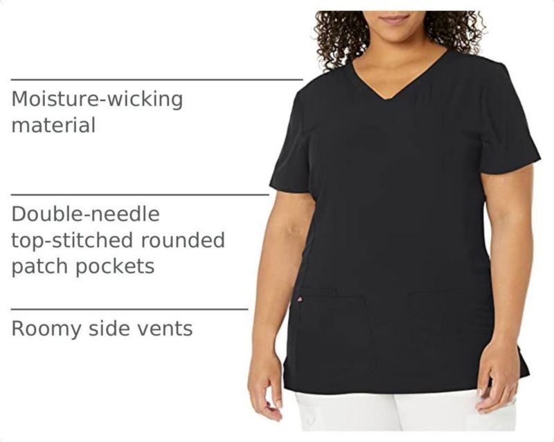 Camisa tipo scrubs HeartSoul Pitter-Pat Cuello en V Negra Talla L