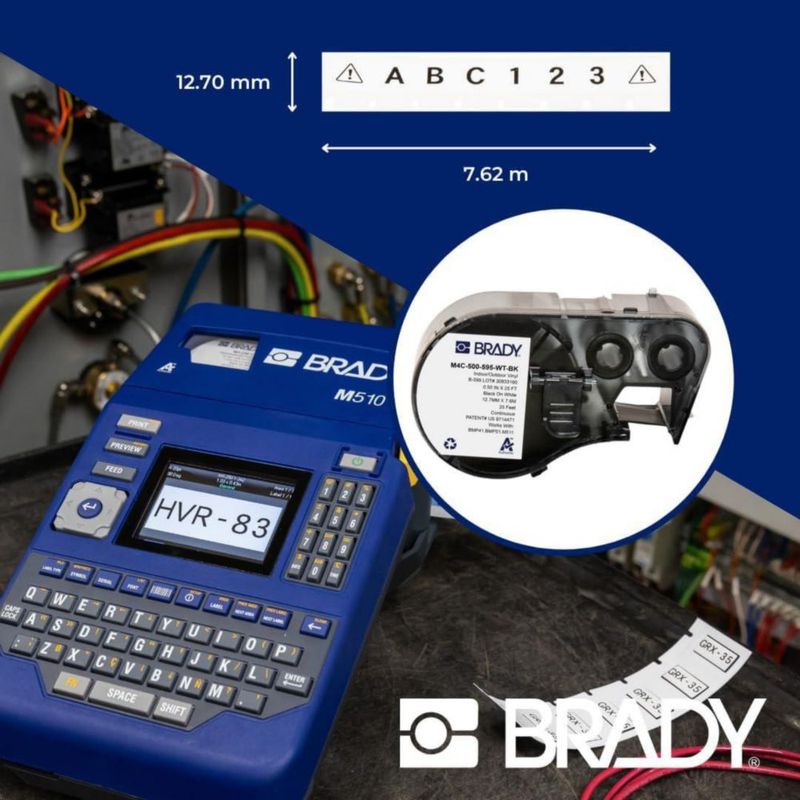 Etiquetas Brady 13 mm × 76 m Negro sobre blanco