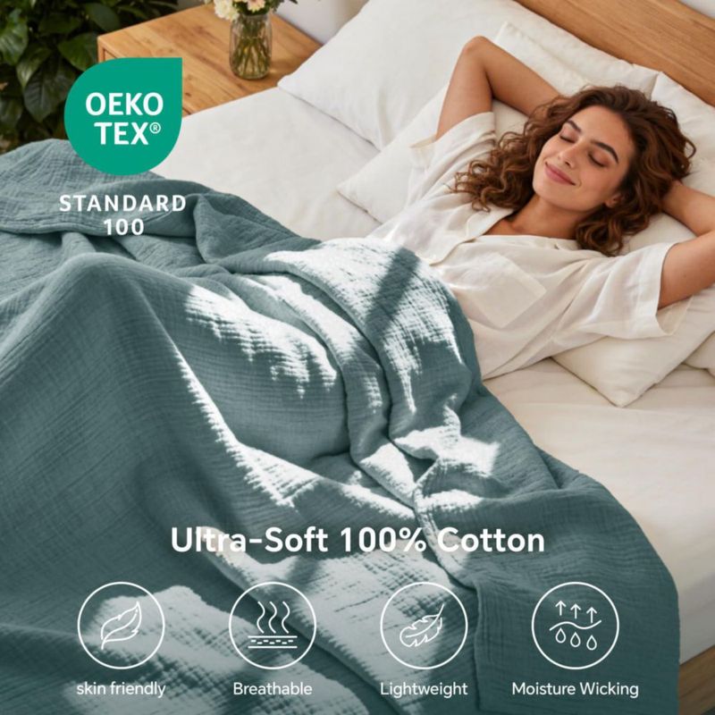 Manta BEDELITE de Algodón Muselina 274 cm x 229 cm Verde Azulado