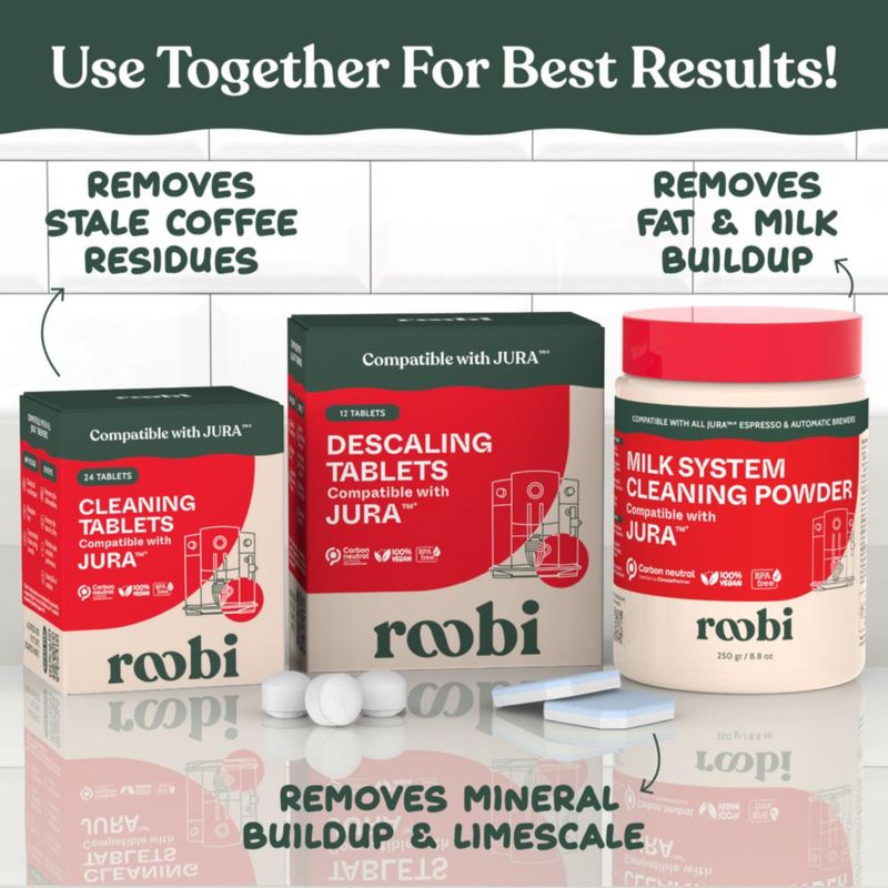 Tabletas descalcificantes Roobi compatibles con Jura – paquete de 12 veganas