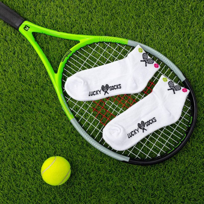 Calcetines K BELL para mujer corte bajo diseño de raqueta de tenis color blanco