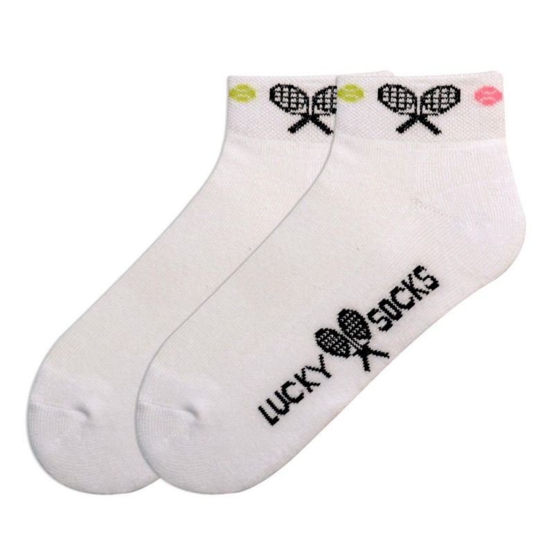 Calcetines K BELL para mujer corte bajo diseño de raqueta de tenis color blanco