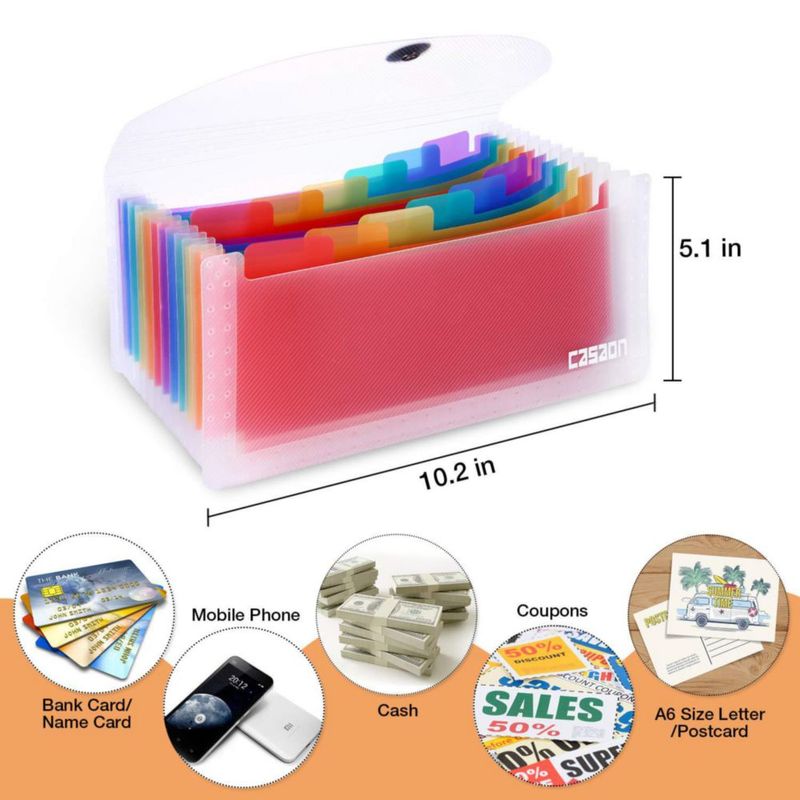 Carpeta de archivo expandible CASAON 26 × 13 × 2 cm 13 bolsillos – Juego de 2