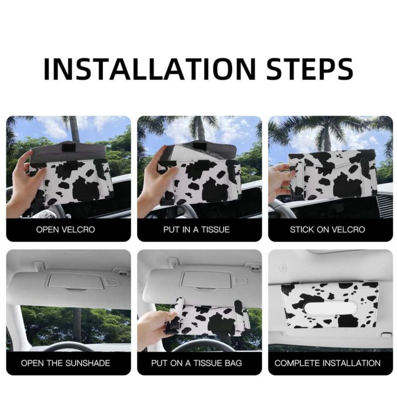 Porta pañuelos para coche Carstuus 23 cm con estampado de vaca – mujer