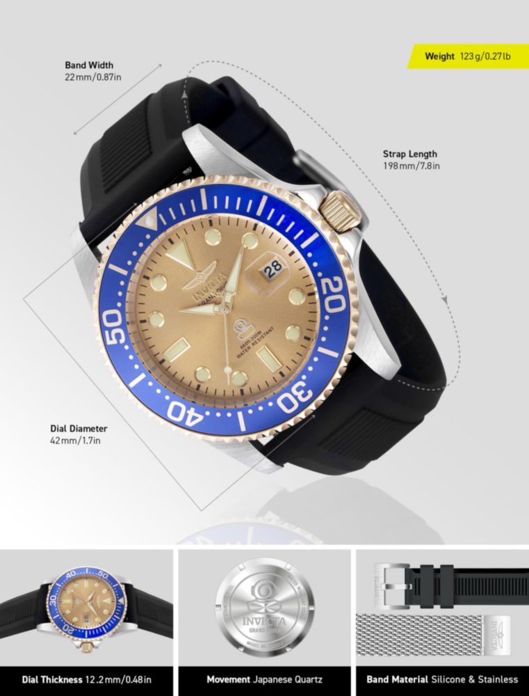 Reloj Invicta Pro Diver 42mm Acero Inoxidable Dorado Cuarzo