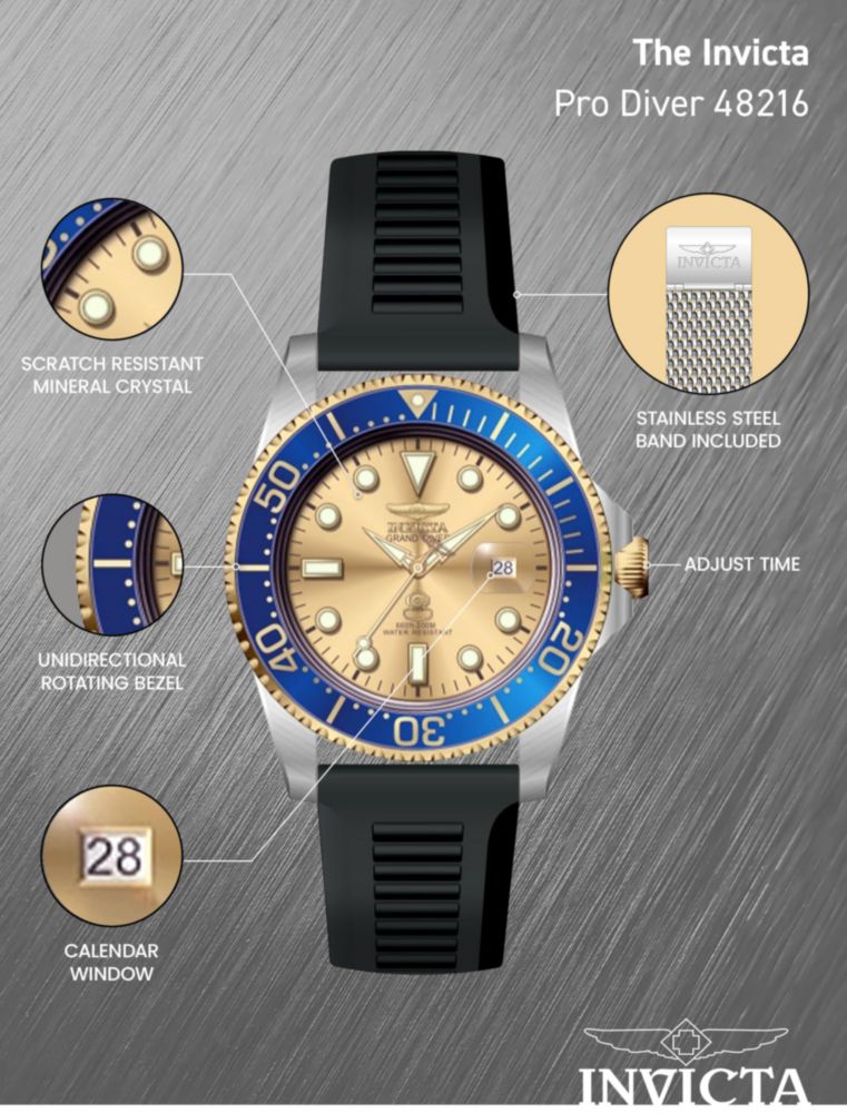 Reloj Invicta Pro Diver 42mm Acero Inoxidable Dorado Cuarzo