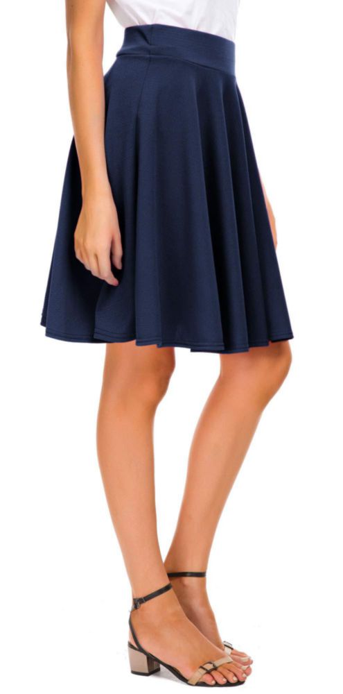 Falda EXCHIC XL Azul Marino Plisada Midi Skater Casual
