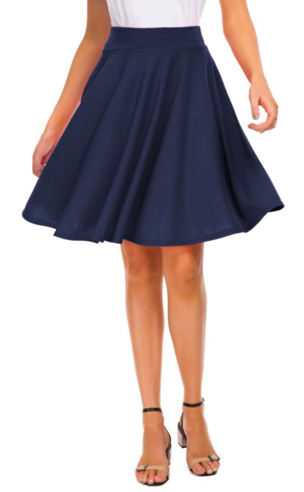 Falda EXCHIC XL Azul Marino Plisada Midi Skater Casual