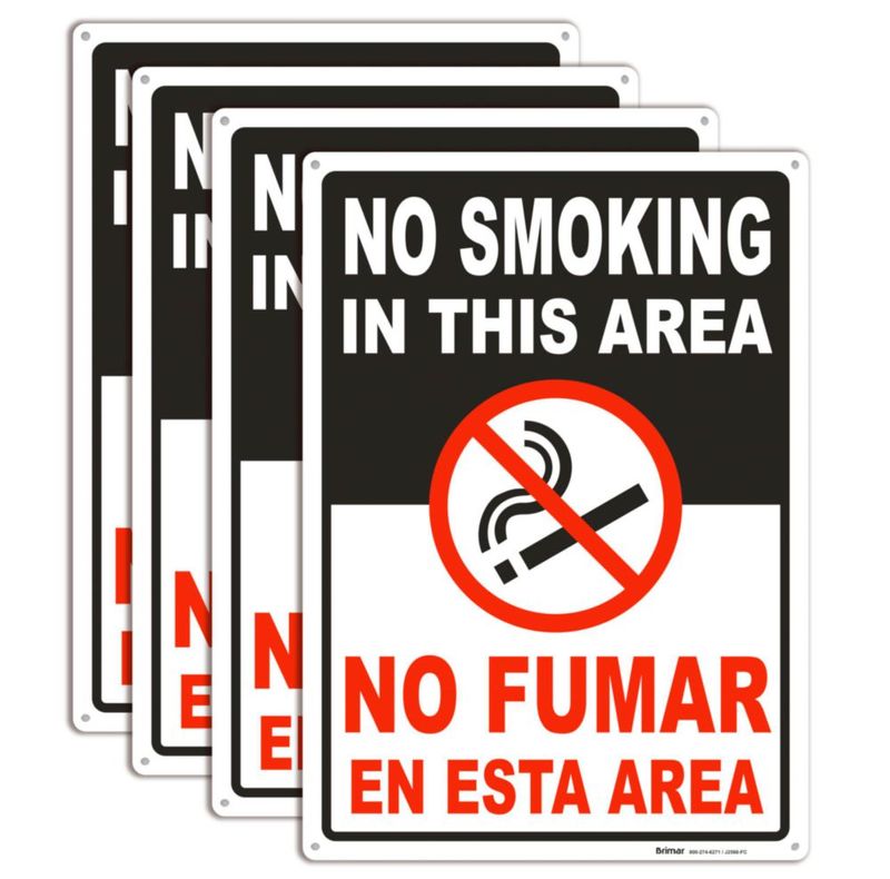 Señalización BRIMAR No Fumar 25 × 36 cm Pack de 4 Bilingüe