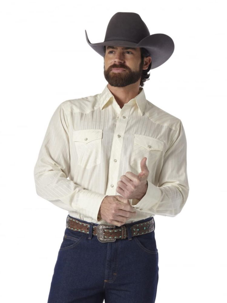 Camisa Wrangler para hombre de manga larga con botones a presión tono marrón claro
