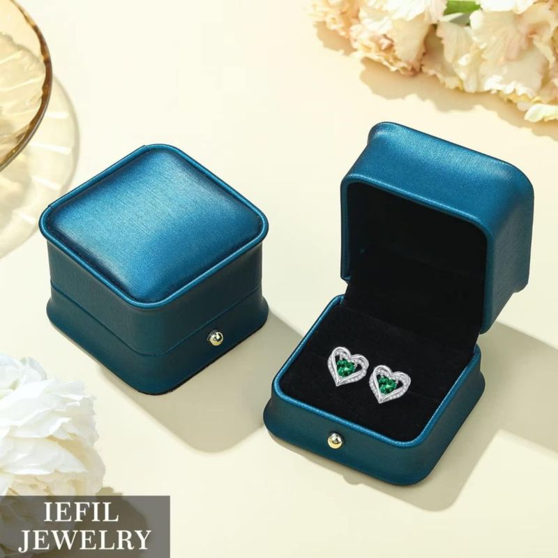Pendientes de botón Iefil Peridoto 13 cm Corazón de Plata