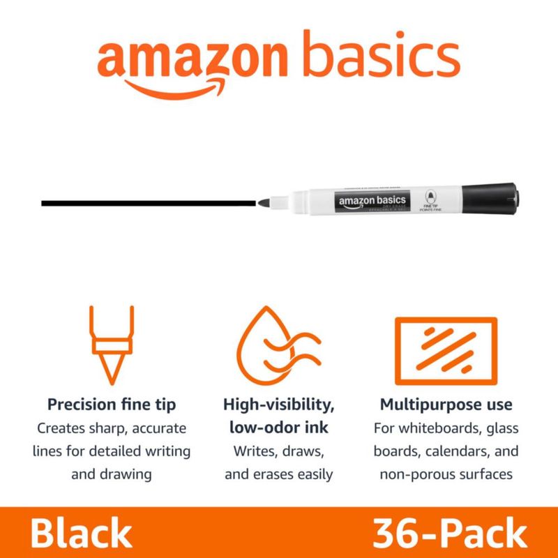 Marcadores para Pizarra Blanca Amazon Basics Punta Fina Negro Paquete de 36