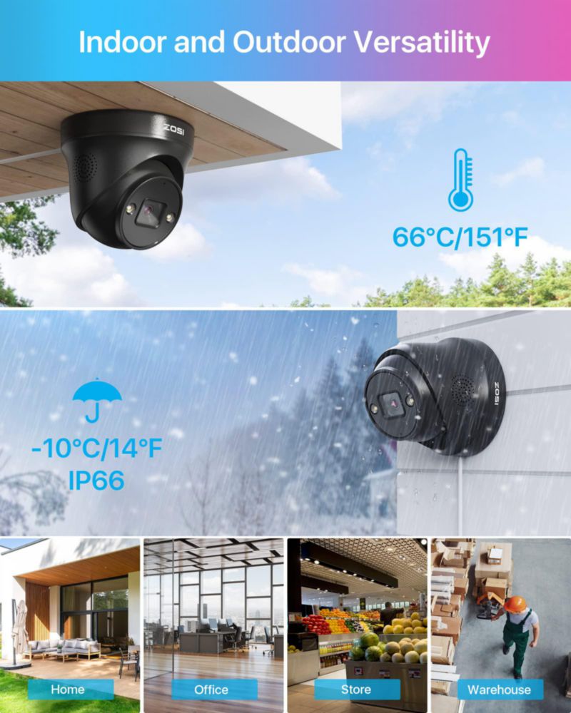 Cámara de Seguridad ZOSI 8MP 4K PoE Domo para Exterior e Interior
