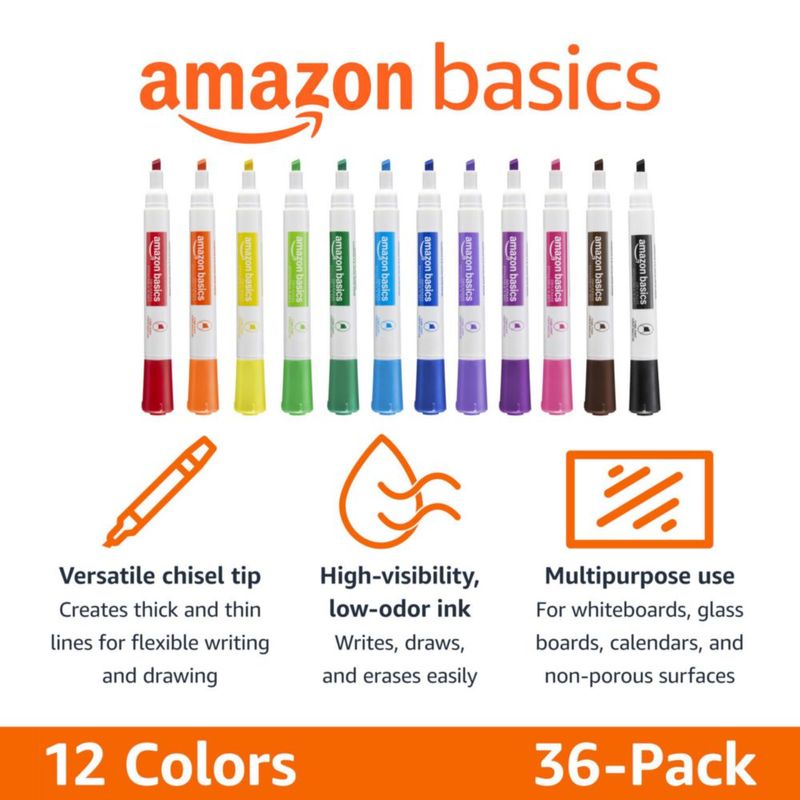 Marcadores para Pizarra Blanca Amazon Basics Paquete de 36 con Punta Cincel