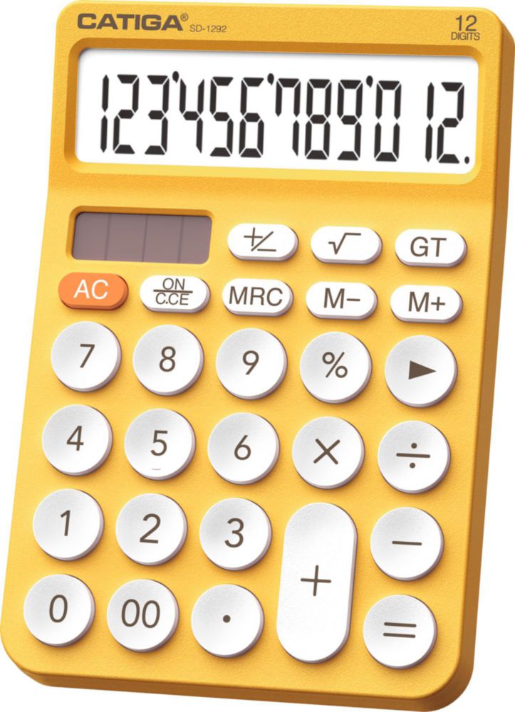 Calculadora CATIGA de 12 dígitos LCD amarilla de doble alimentación