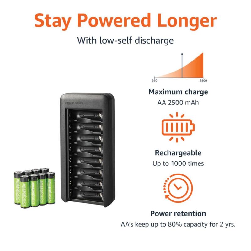 Baterías recargables Amazon Basics AA NiMH 2000 mAh x8