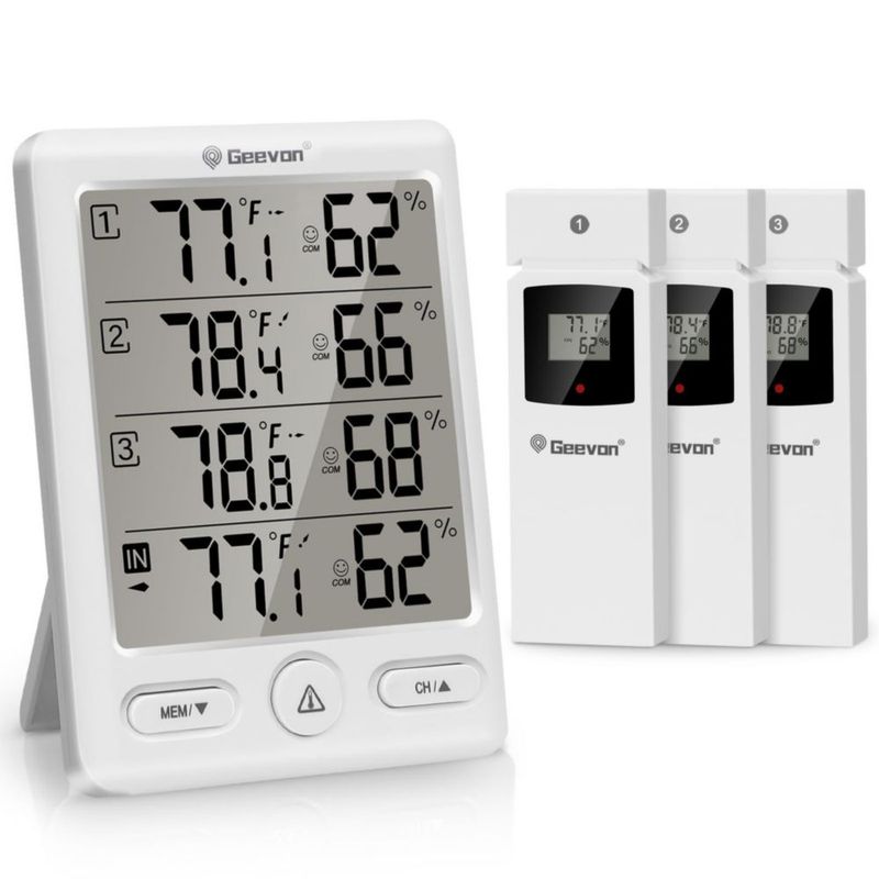 Termómetro Geevon Inalámbrico con 3 Sensores de Temperatura y Humedad