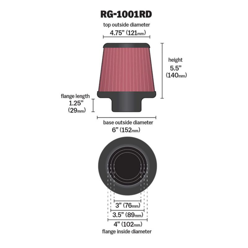 Filtro de aire K&N RG-1001RD con diámetro de brida de 10 cm