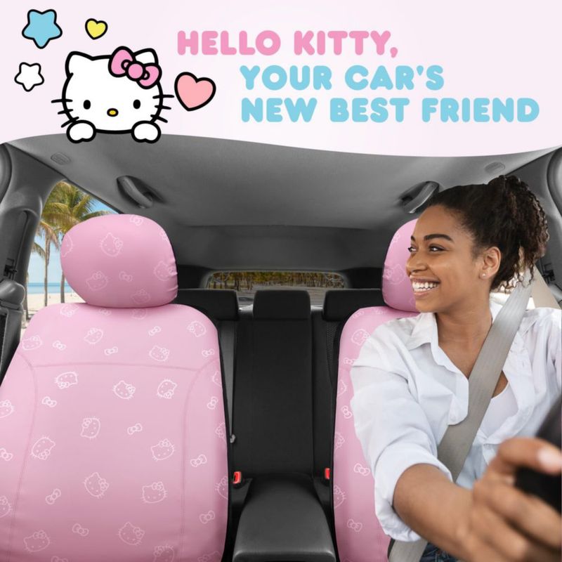 Juego de fundas de asiento y cubierta de volante de cuero rosa Hello Kitty – Carbella