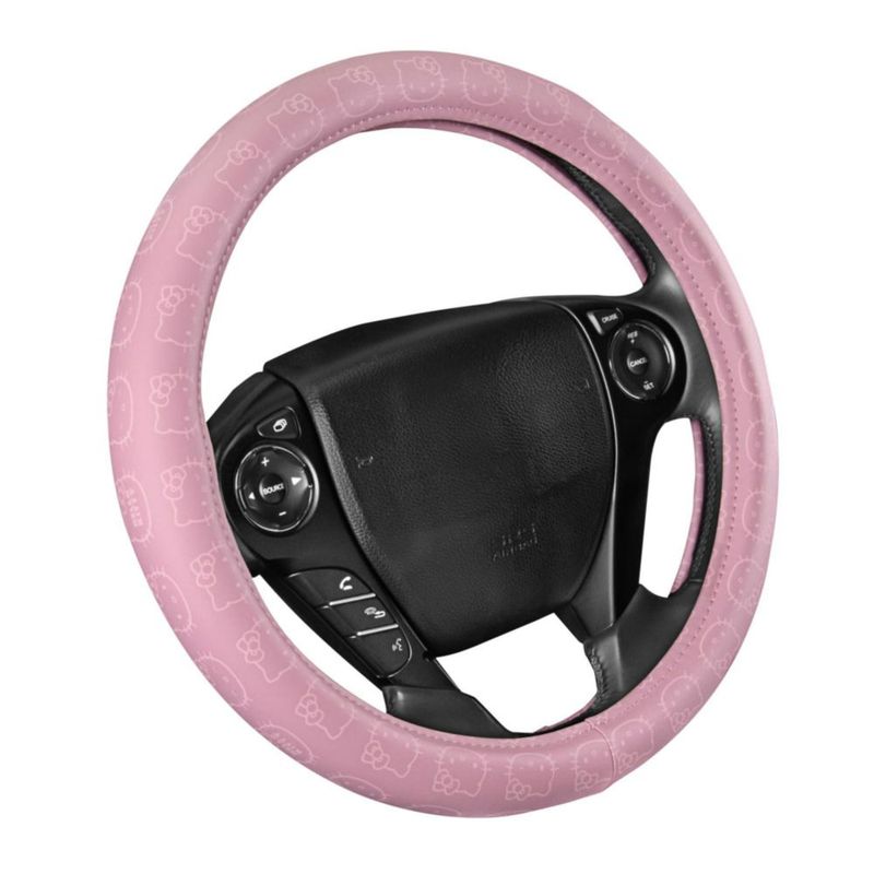Juego de fundas de asiento y cubierta de volante de cuero rosa Hello Kitty – Carbella