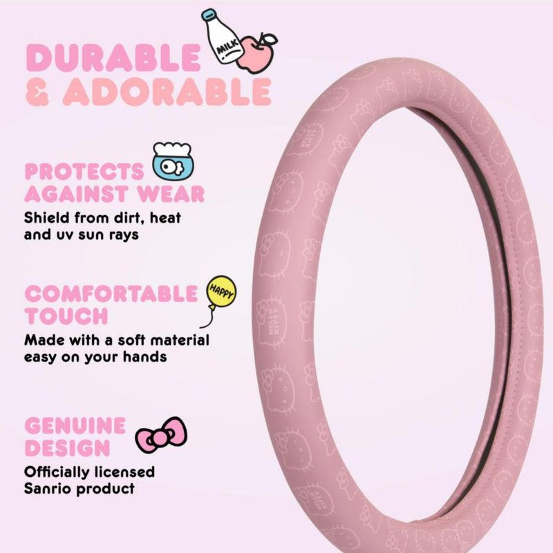 Juego de fundas de asiento y cubierta de volante de cuero rosa Hello Kitty – Carbella