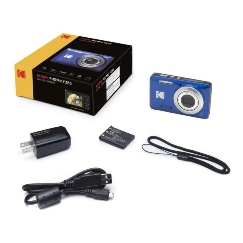 Cámara digital KODAK PIXPRO FZ55 con zoom 5x Blue Bundle