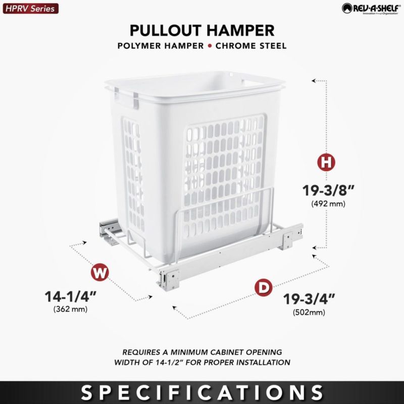 Cesto de lavandería extraíble Rev-A-Shelf 36 x 50 cm blanco acero