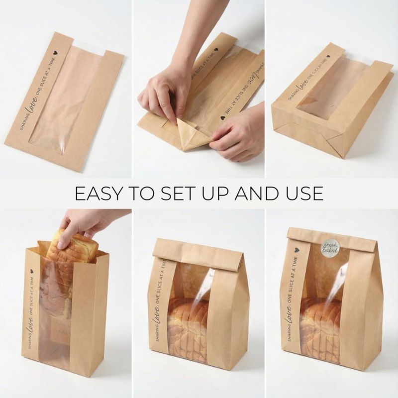 Bolsas de Pan Hermosas para Pan Casero - Bolsas de Papel Kraft con Ventana Transparente
