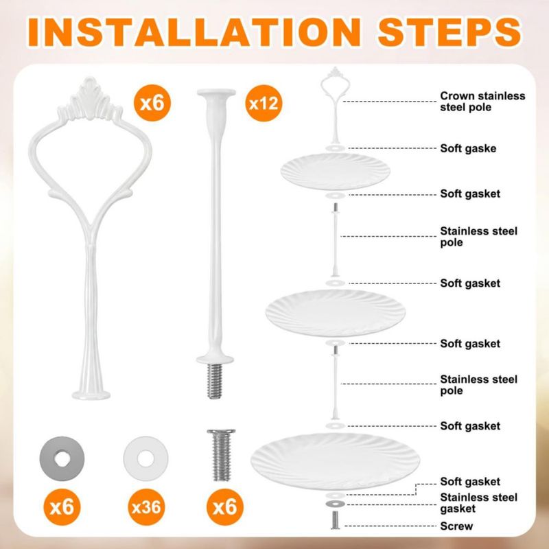 Soporte para Pasteles Patelai 6 Juegos Blanco de 3 Niveles - Kit de Accesorios
