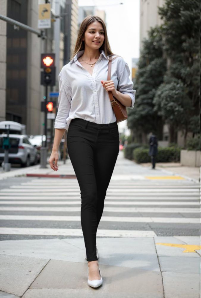 PANTALONES Hybrid & Company Skinny Leg Negro M Corto