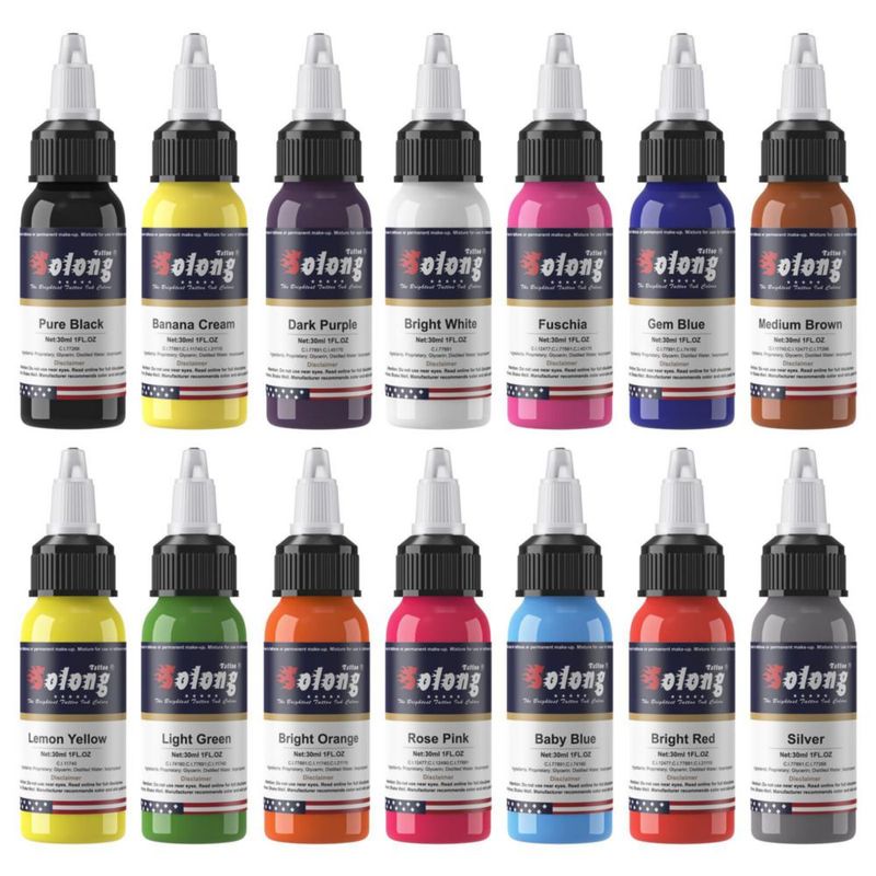 Tinta para Tatuaje Solong Tattoo 30 ml - Set de 14 Colores
