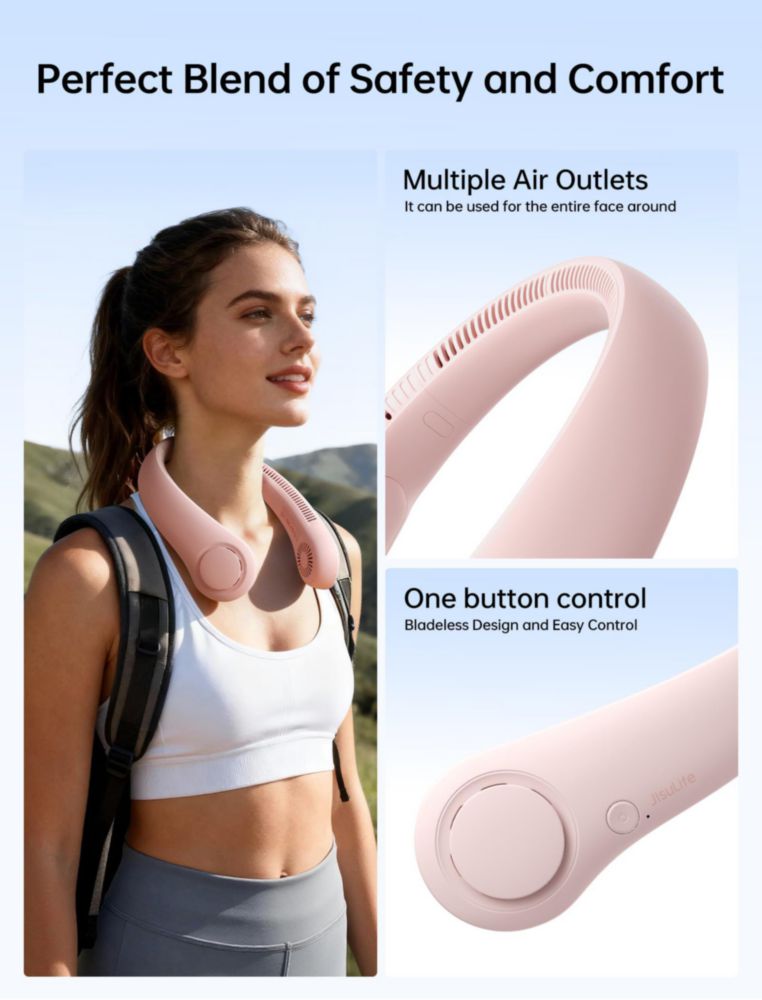 Ventilador portátil para cuello JISULIFE de 4000 mAh 5 velocidades rosa