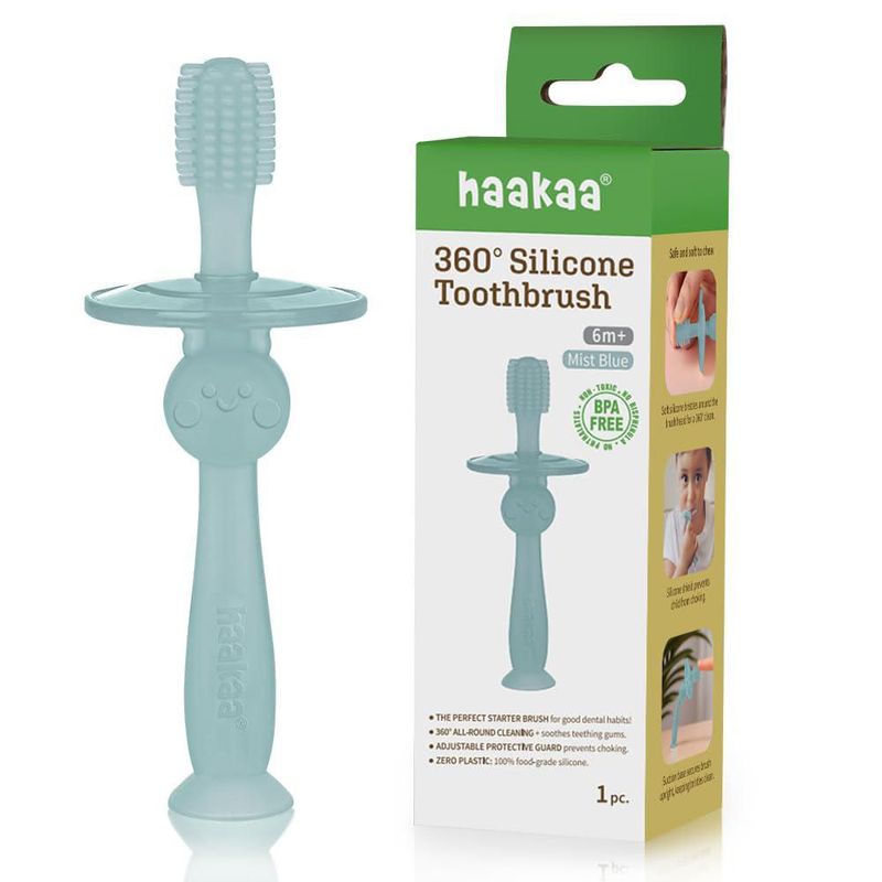 Cepillo de dientes Haakaa de silicona para bebé 6 meses+ Mist Blue