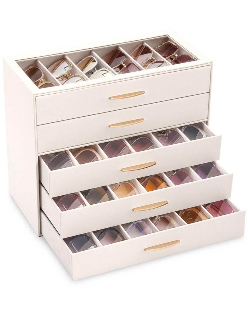 Lolalet Estuche Organizador de Gafas de Sol de 30 Ranuras para Mujer Soporte de Almacenamiento de 5 Niveles con Tapa Transparente Regalo del Día de la