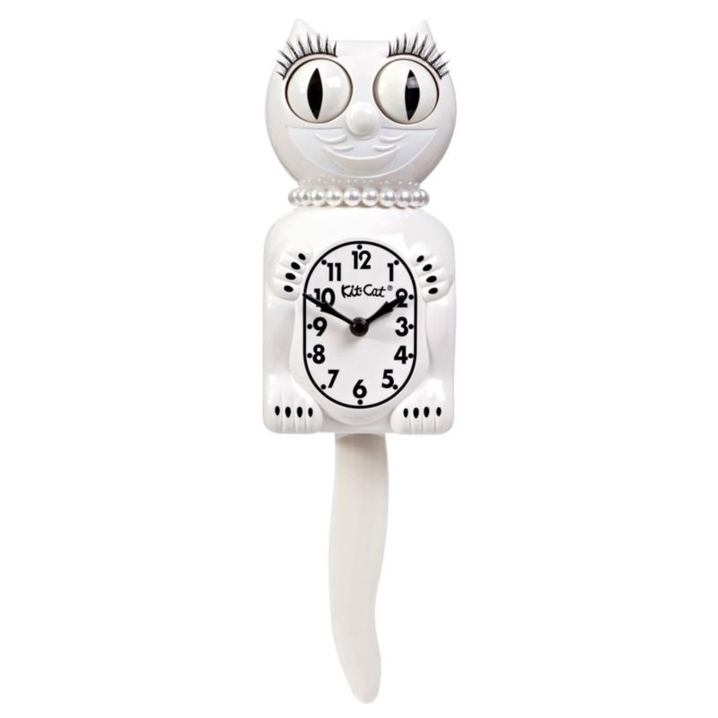 Reloj de Pared Kit Cat Klock Dama Blanca Ojos y Cola Móviles