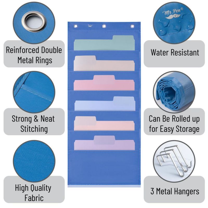 Organizador de archivos colgante Mr. Pen de 6 bolsillos – azul