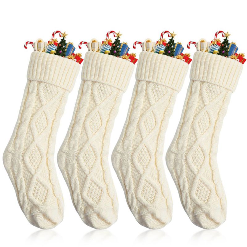 Calcetines navideños Mr. Pen paquete de 4 46 cm color crema tejido de punto