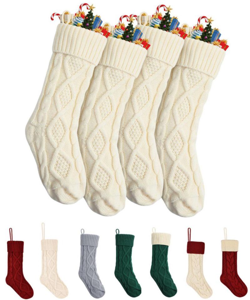 Calcetines navideños Mr. Pen paquete de 4 46 cm color crema tejido de punto
