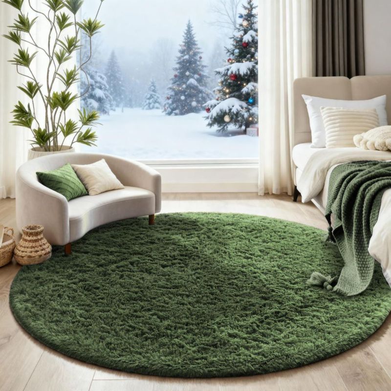 Alfombra redonda Ophanie 152 cm gris‑verde de felpa suave