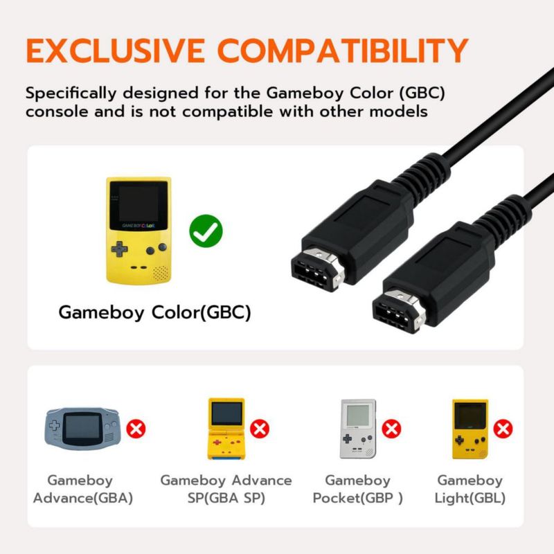 Cable de enlace para juego Mcbazel para 2 jugadores cordón de conexión compatible con Nintendo Game Boy Color GBC 39 pies - Negro