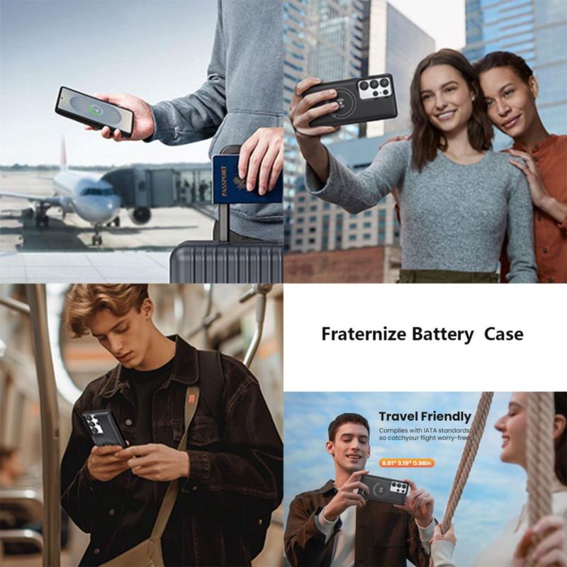 Funda con batería para Samsung Galaxy S24 Plus/S25 Plus batería externa real de 10000 mAh cargador portátil con carga inalámbrica magnética negro