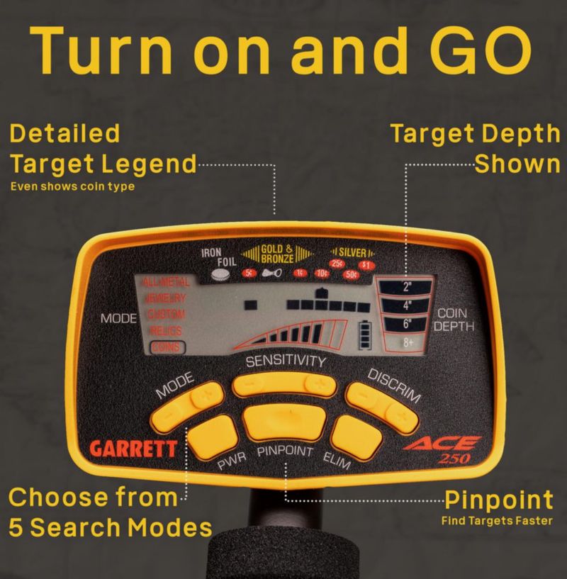 Detector de metales Garrett Ace 250 con bobina sumergible