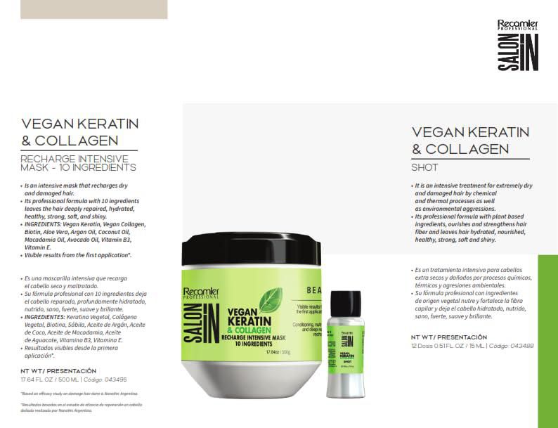 Mascarilla capilar RECAMIER PROFESSIONAL SALON EN QUERATINA VEGANA Y COLÁGENO